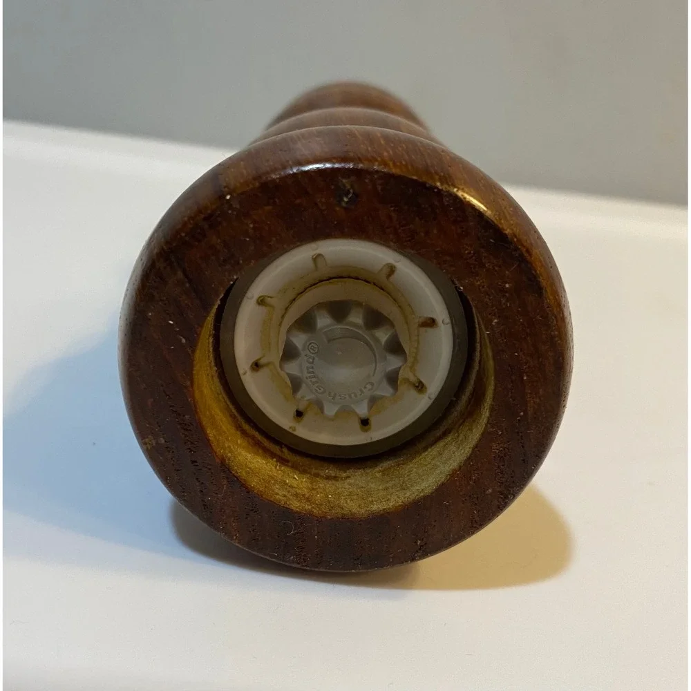 CrushGrind Wooden Pepper Mill Hand Turned Wavy Sculptural Grinder 11.5‎ Inch BRN
